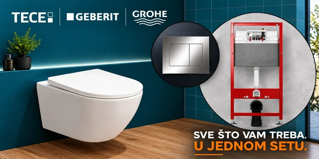 TECE, Geberit i GROHE: konzolna WC šolja, ugradni vodokotlić i taster u jednom setu